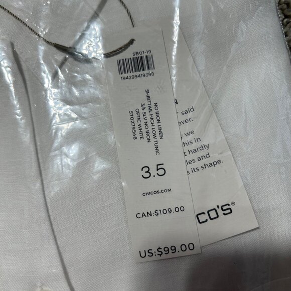 Chicos Women's Sz XL No Iron 100% Linen 3/4 Sleeve Shirt - Picture 6 of 10